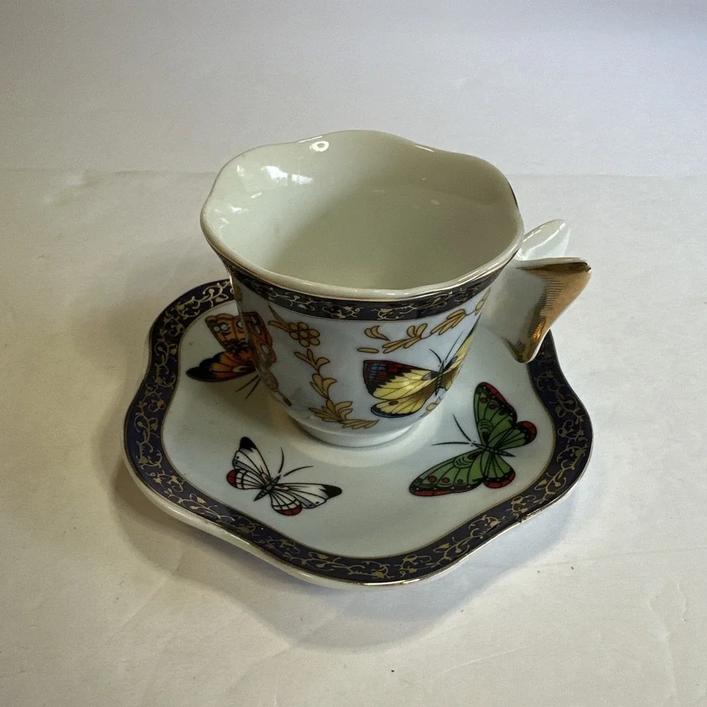 Small Formalities by CC&T Butterflies Demitasse Teacup & Saucer Set